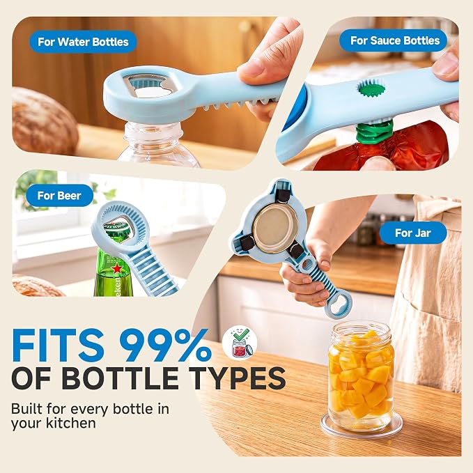 2026 Upgraded 4-in-1 Jar Opener - Adjustable Stainless Steel Lid Remover for Seniors & Arthritis Sufferers, Fits Kitchen Jars, Bottles & Cans Blue