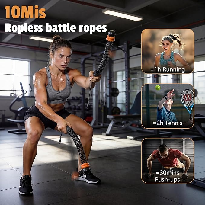Portable Weighted Cordless Battle Ropes,Adjustable Weights, for Home Gym,Low-Noise Exercise Rope.Weighted Exercise Equipment for Low-Impact.Workout, Strength & HIIT,for Men & Women (Black)