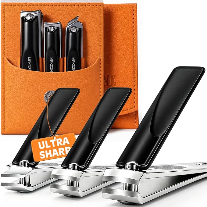 Nail Clippers Set, Fingernail and Toenail Clipper Cutters Kit | Ultra Sharp All-IN-ONE Kit: 15% Thicker Premium Sturdy Podiatrist Toe Nail Care Tools. Perfect Grooming Gifts with Case