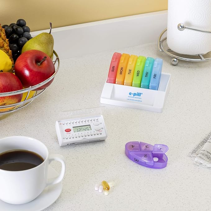 e-Pill 4 Times a Day x 7 Day Weekly Pill Organizer, Vitamin and Medicine Pill Box Reminder - with Timer