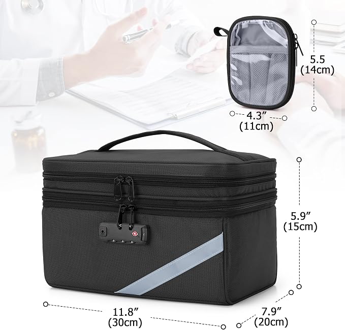 Trunab Medicine Storage Bag with Combination Lock, Pill Bottle Organizer | Lockable Travel Medication Carry Case for Medicine Box, Prescription, Vitamins, Supplements or Medical Supplies