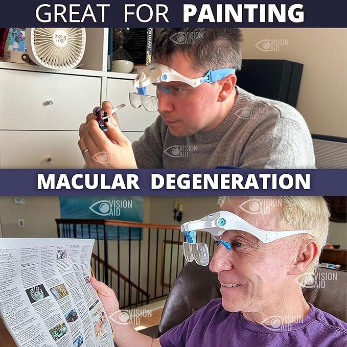 Vision Aid Magnifying Glasses with LED Light 5 Lenses Headband Case Hands Free Illuminated Optivisor Head Magnifier for Hobby Painting Close Work Jewelry Watch Repair