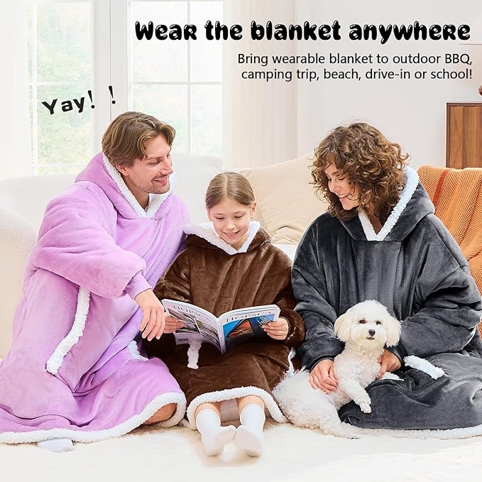 JOYWOO Brown Kids Wearable Blanket Hoodie, Oversized Cat lovers Hoodie Blanket for kids & Teens,Birthday Gifts for Girl Boys,Warm Cozy Fuzzy Sherpa Fleece Sweatshirt Blanket with Giant Pocket Gifts