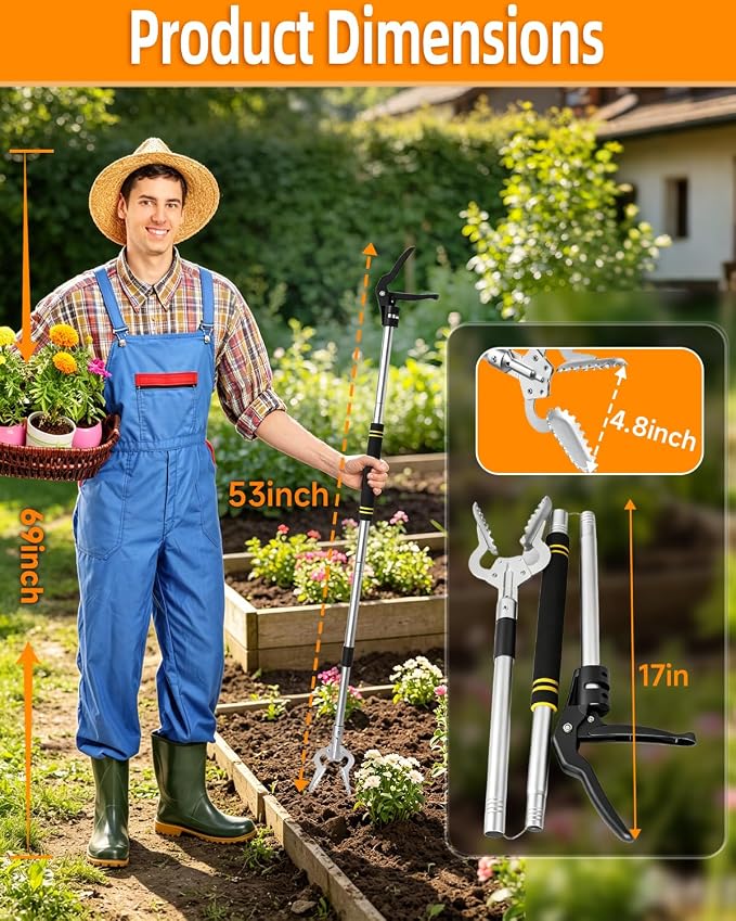 Grabber Reacher Tool,53-inch Foldable Aluminum Alloy Heavy-Duty Grabber Suitable for use as Barbecue firewood Tongs and Lawn cleanup Features a Wide-jaw Head and Nylon Handles Sturdy and Durable