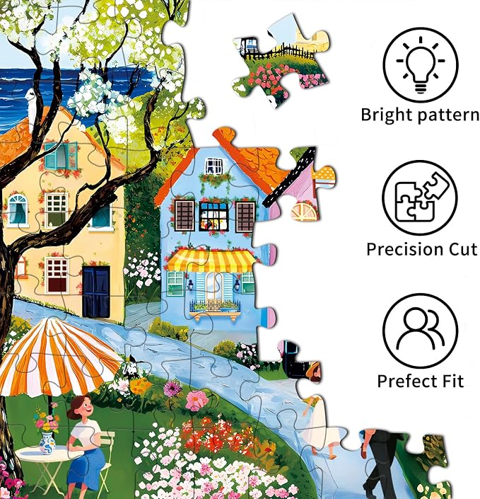 Puzzles for Adults 1000 Pieces,Village Stroll Jigsaw Puzzle with 1:1 HD Poster, Perfect Interlocking No Dust, Stress Relief Ideal Gift for Family Games