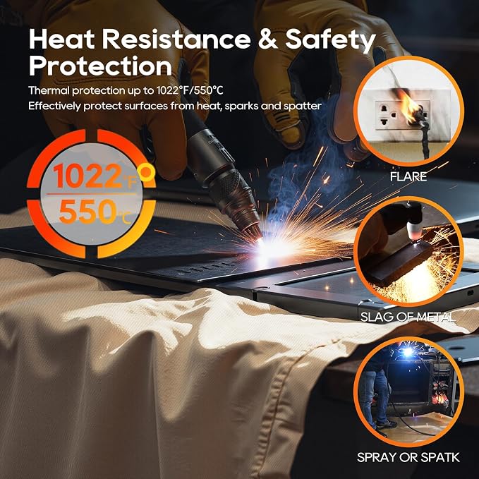 TOPDC Welding Blanket Heat Resistant 4x6 ft Heavy Duty Fiberglass Welding Blanket, 1022°F Heat Resistant Fabric Thickened Weld Cover with Grommets, Thermal Insulation Blanket for Smoker Camping Grill