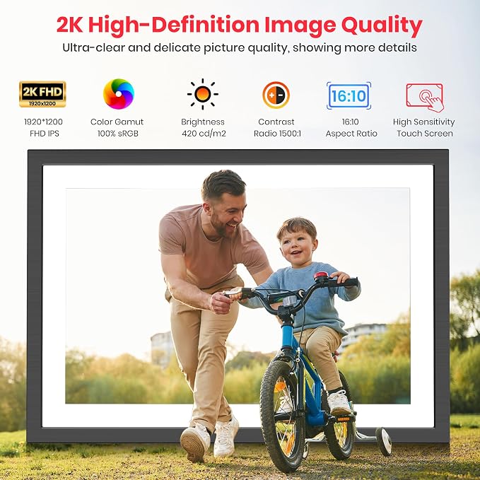 Frameo 2K 64GB Digital Picture Frame WiFi 10.1" Electronic Photo Frame FHD 1920 x 1200 IPS Touch Screen Share Moments Remotely Anywhere Photo Gifts for Mother Dad Grandparents Christmas