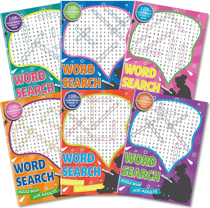 Large Print 6000+ Words Word Search Puzzle Books, Set of 6 Full Size, Brain Games, Activity Book for Adults, Teens and Seniors