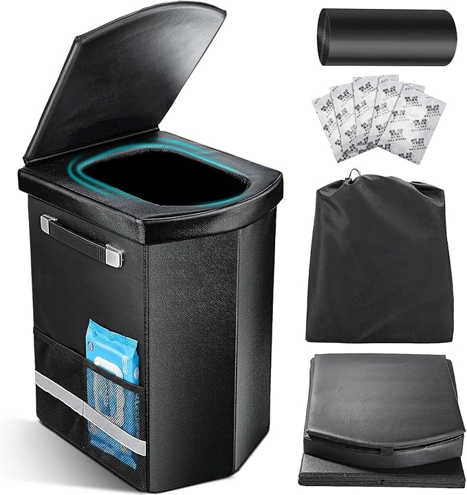 2026 Upgraded XL Portable Toilet for Adults,Tall Camping Toilet with Lid and Convenient Carry Bag, Portable Potty for Camping, Hiking, Car Travel,Truck, RV, Boating, Road Trips, Beach (Black, 17.5''H)
