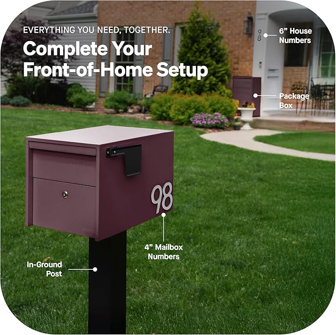 Adoorn Lockable Post Mount Mailboxes for Outside - Small Anti-Theft Locking Mailbox for Packages and Letters - Weatherproof Construction - Durable Steel - 12" H x 12" W x 18.5" D - Malbec