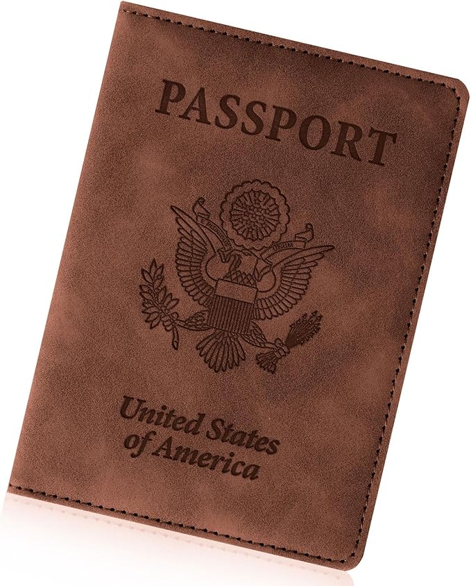 Passport Holder for Travel Essentials, RFID Blocking Passport Cover Wallet Card Case for Women and Men, PU Leather, Brown