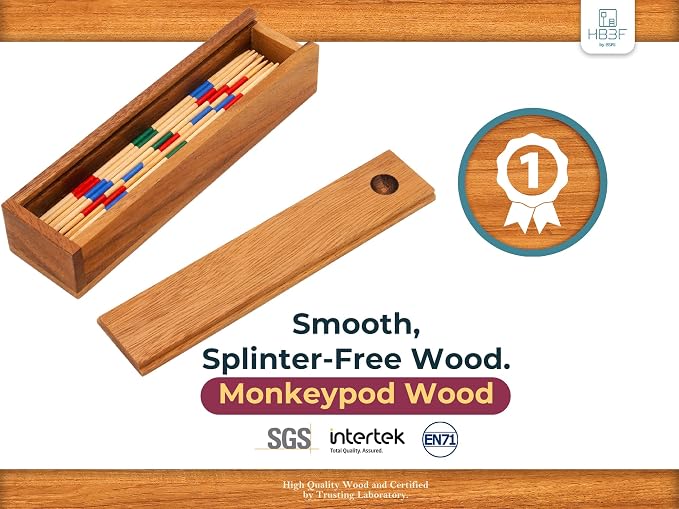 BSIRI Mikado Wooden Pick Up Sticks Game Original Classic Old Fashion Chinese Board Games for Adults and Seniors Toys in Family Brain Teasers of Mathematics Fun Table Wood Pickup Stick