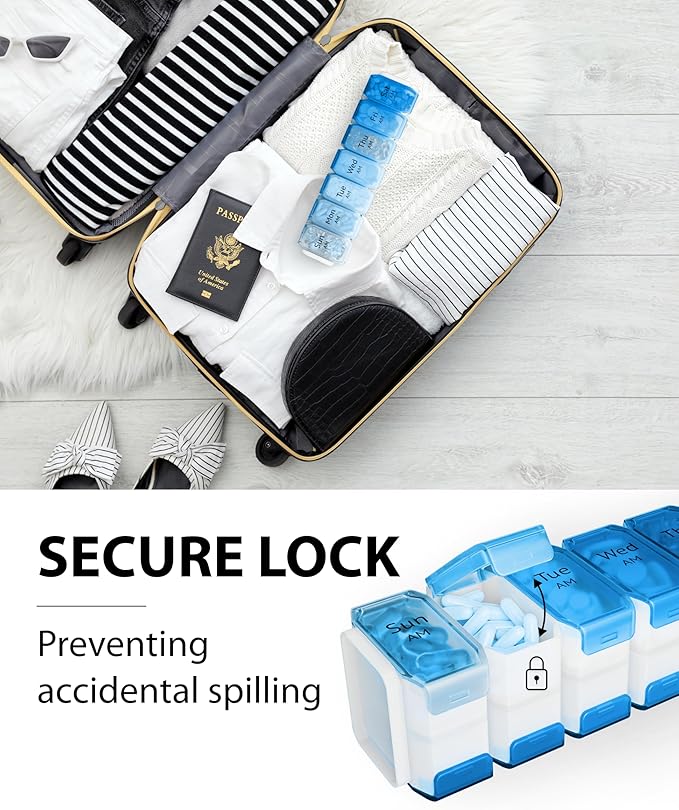 Extra Large Pill Organizer 2 Times a Day – XL Pill Box 7 Day with Big AM/PM Compartments – Fits Large Vitamins, Supplements & Gummies, for 7 or 14-Day Use, Color-Coded, Senior-Friendly, No Spills