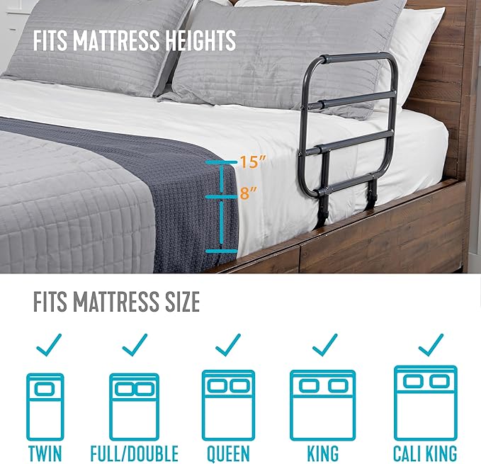 Able Life Bedside Extend-A-Rail, Adjustable Senior Bed Safety Railing and Stand Assist Grab Bar, Extendable Guardrail for Seniors and Elderly Adults, ASTM Safety Approved Bedrail