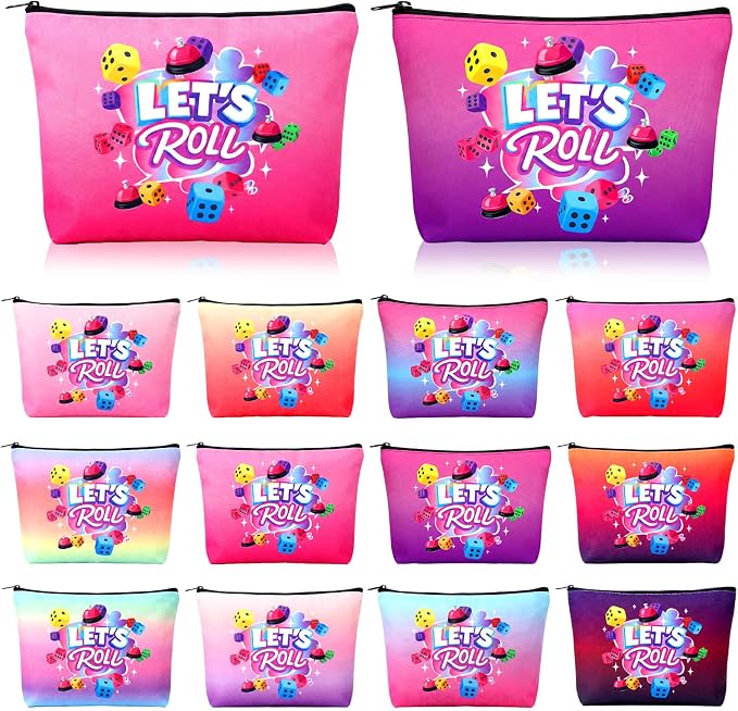 12 Pcs Bunco Gifts for Women Bunco Makeup Bags Let's Roll Dice Game Makeup Bags Casino Lover Gifts Travel Zipper Pouch Dice Game Present Birthday Present for Women Players