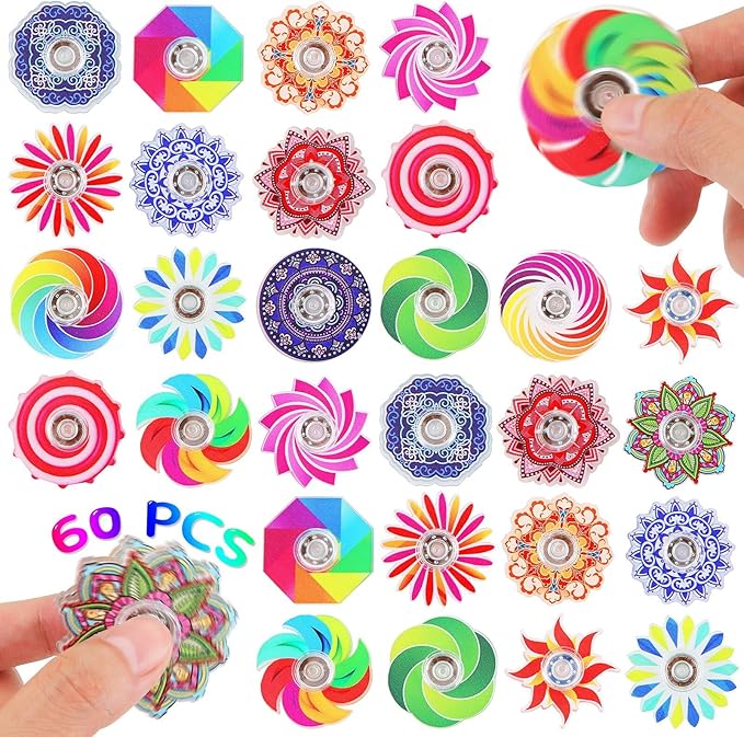 60 Pack Mini Fidget Spinners - Bulk Party Favors, Classroom Prizes, Goodie Bag Stuffers, Stress Relief Sensory Toys for Kids, Teens, Adults - Assorted Colors