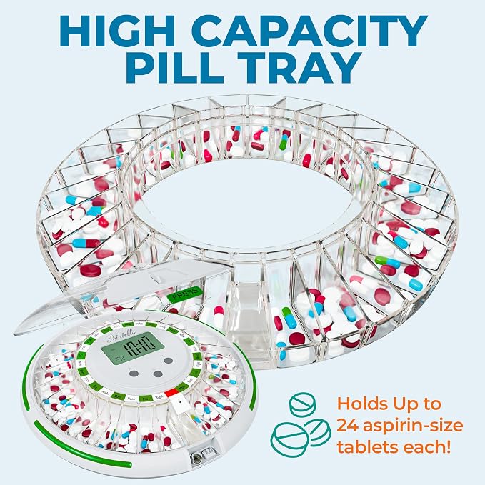 Automatic Pill Dispenser with Sound Alarm for Timed Medicine Organizer - 28 Day Pill Dispenser Machine for Elderly with Alarm, Sound, Light - Timed Medication Dispenser Organizers