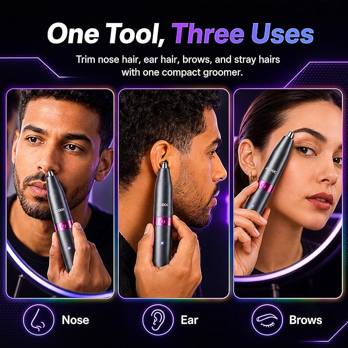 Nose Hair Trimmer for Men with 3 Patented Magnetic Heads | Paintess Nose & Ear Hair Trimmer, Micro-Vacuum & Magnetic Head,USB-C Rechargeable ,Waterproof Design, Painless Grooming Kit,