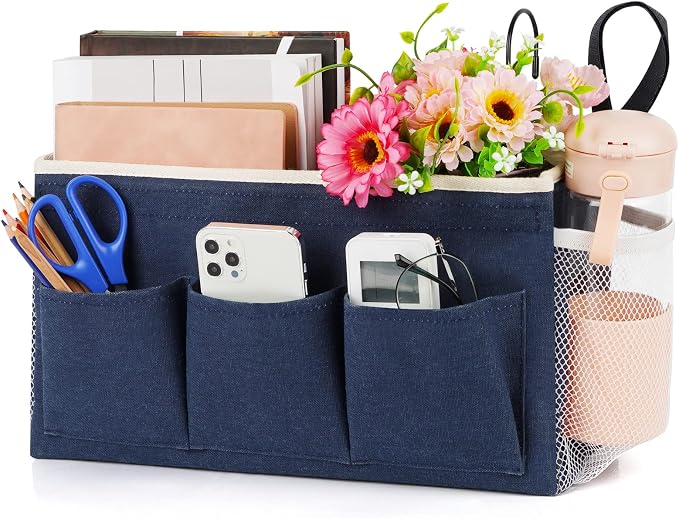 Lilithye Bedside Caddy, Bedside Storage Bag Hanging Organizer for Bunk Bed | Bed Caddy with Fixed Straps and Water Bottle Holder for Home, College Dorm, Bunk Bed, Hospital Bed and Crib Bed Rails