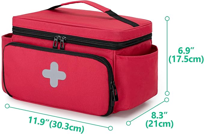 CURMIO Small Medicine Storage Bag, Empty Family First Aid Kits Case, Red | Emergency Medical Supplies for Home Care, Pill Bottle Organizer, Multifunctional Bag for Medical Use, Dormitory, Travel