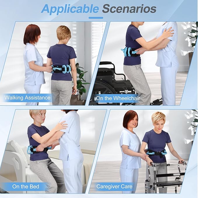 NIdreamCE Gait Belt Transfer Belts with Handles for Lifting Seniors, Safety Gate Belt with Metal Buckle Nursing Safety Patient Assist for Elderly, Disabled, Physical Therapy, Caregivers（Blue）