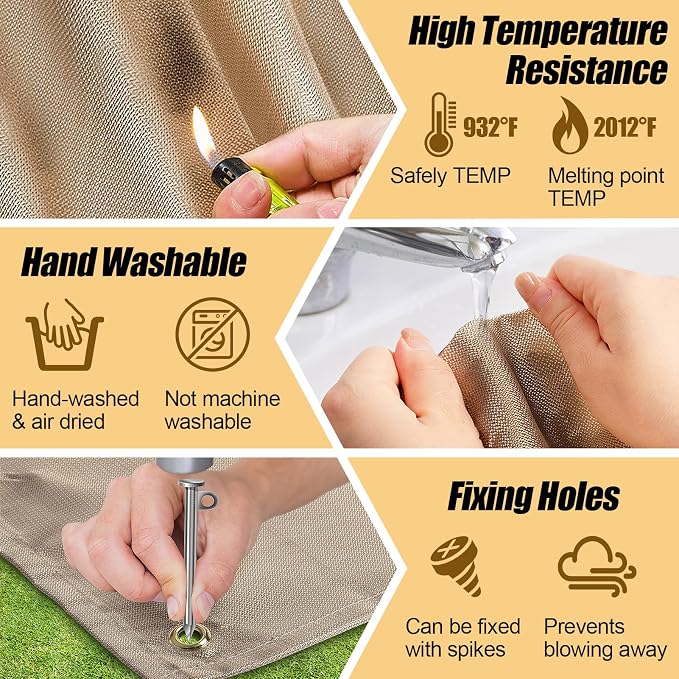 Fire Pit Mat - 37.8x39.4in Fireproof Blanket for Under Fire Pit, Compatible with Solo Stove, Heat Resistant Rug for Outside Indoor Wooden Deck Grass Lawn Protection - Brown