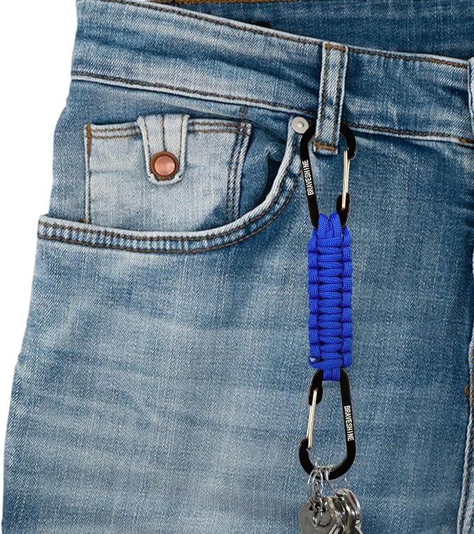 BRAVESHINE Paracord Keychain Carabiner Clip | D Ring Hanger Lanyard Hook | 7.3inch Long | for Stroller, Water Bottle, Key, Backpacks, Men, Women, Luggage, Car Seat Headrest, Fence, Bag Charms