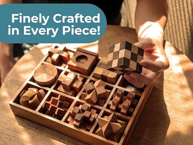 BSIRI 12 in 1 3D Wood Puzzle Box Set - Wooden Brain Teaser Puzzles for Adults Interlocking Toys Games for IQ and Mind Ideal for Patio Decor Desk Office and Unique Gift Hand Game (12 Games)