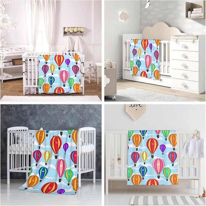 Hot Air Balloon Baby Blanket 30"x40" - Ultra Soft Flannel Throw for Infants & Toddlers - Cartoon Cloud Design - Lightweight Nursery & Stroller Blanket