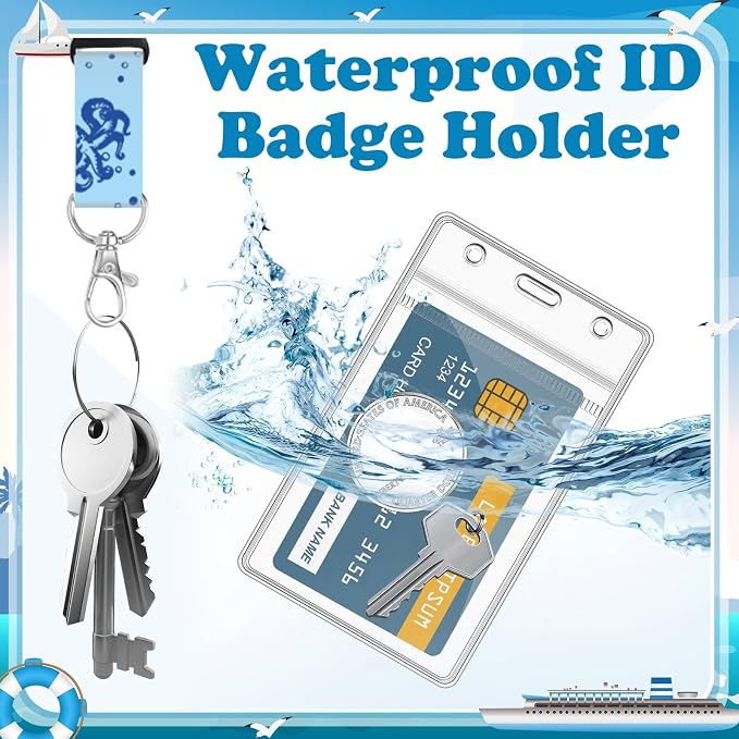 HONSIO 6 Pack Cruise Lanyard for Ship Cards, Cruise Essentials 2026, Ocean | Detachable Lanyards with Waterproof ID Badge Holders, Cruise Must Have for Carnival, Royal Caribbean, NCL