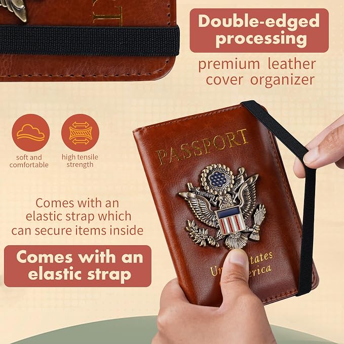 Passport Holder Cover Travel Wallet and Card Slot Combo RFID Blocking Leather Family Passport Holder Travel Accessories for Men Women(Brown)