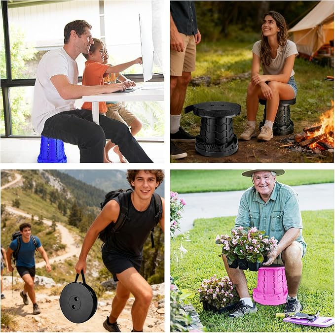 Folding Stool Portable Collapsible Stool Seat Max Load Capacity 400lbs for World Cup 2026, Telescopic Folding Stools Retractable Stools for Adult Camping Hiking Travel Outdoor BBQ (Black)