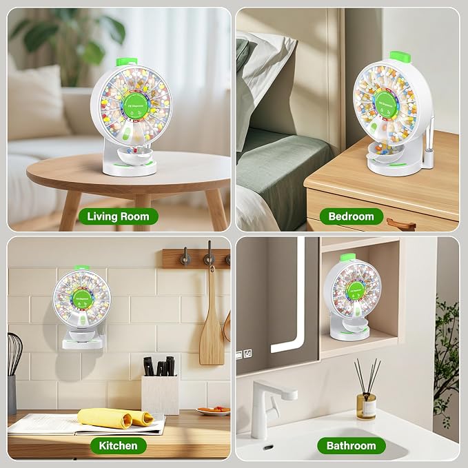 200000 Push Button Test Weekly (14 Days) Large Pill Dispenser Organizer | One Push Button, Magnetic Medicine Bowl, Child Lock, Wall-Mounted, Standing Use, for Vitamin, Medicine, Elderly, Pet Green