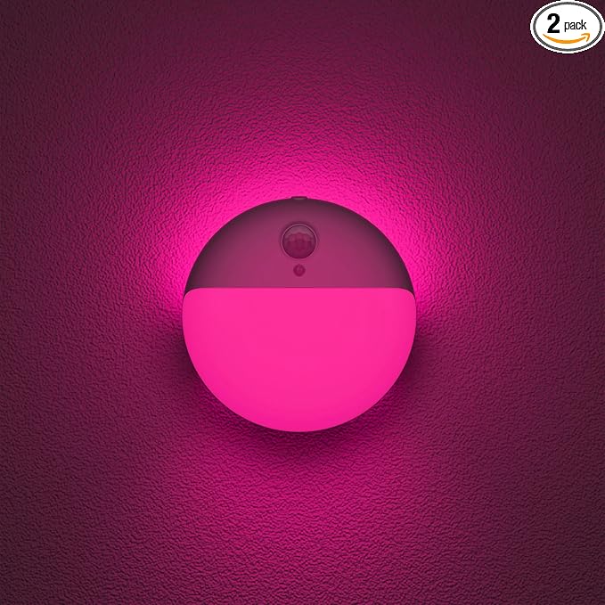 Pink Motion Sensor Night Light Battery Operated, Dim Light,1-15lm | 2 Pack, 3 Modes, Dimmable, Wireless Motion Activated Light, Stick on, Pink Light for Girls, Bathroom, Bedroom, Room Decor