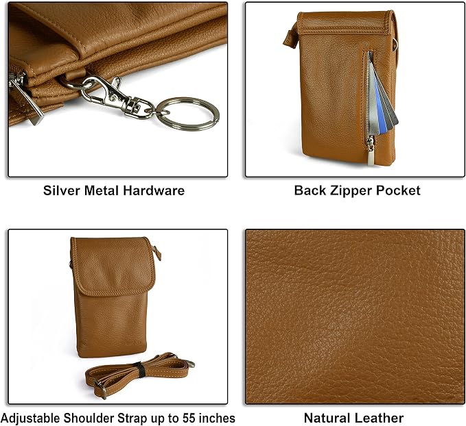 befen Genuine Leather Small Crossbody Bags for Women Cell Phone Travel Bag | Soft Real Leather, Adjustable Shoulder Strap, Card Slots, Compact Size, Daily Travel Shopping Outing Use, Phone Purse