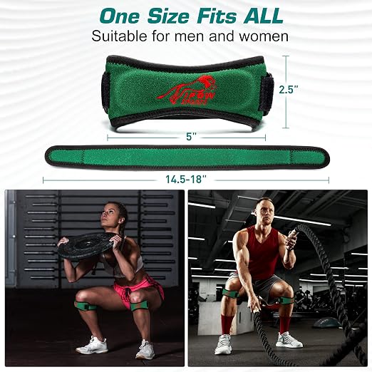 IPOW Embroidery Patellar Tendon Support Strap 2 Pack, Knee Pain Relief & Patella Stabilizer Knee Strap, knee Support for Women and Men, Knee Braces for Running, Working Out, Weightlifting,Green