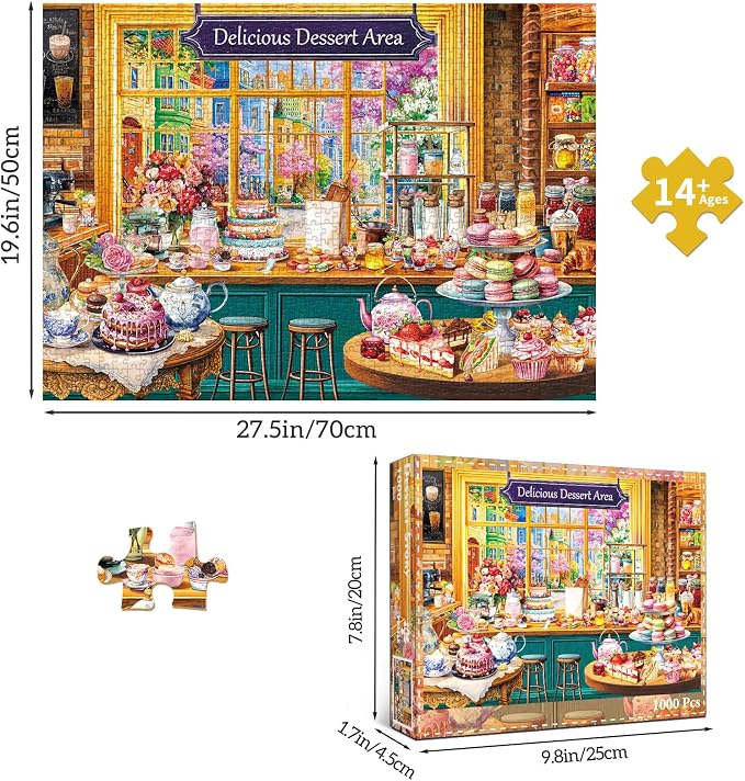 1000 Piece Puzzles for Adults,Dessert Story Jigsaw Puzzle 1000 Pieces for Adults Seniors,Challenging Family Games Holiday Party Gifts -1:1 Poster Interlock Perfectly Letter on Back