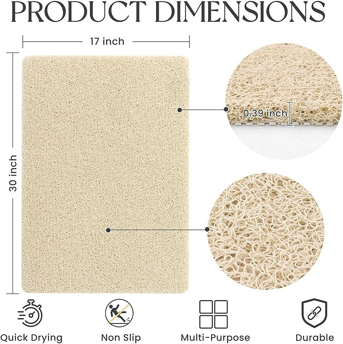 Bathtub Mat Non Slip, 30x17 Inch Shower Mats for Inside Shower, PVC Loofah Bathroom Mat Quick Dry with Drain Hole, Phthalate-Free Bath Mats for Shower Bathroom Tub and Wet Areas (Beige)