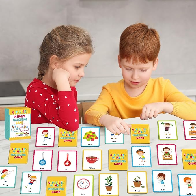 gisgfim 100 PCS Opposites Memory Matching Game Sight Words Concentration Memory Card Educational Game for Kids Preschool Learning Educational Ages 3-8 A Fun & Fast Gift Activities Matching Games