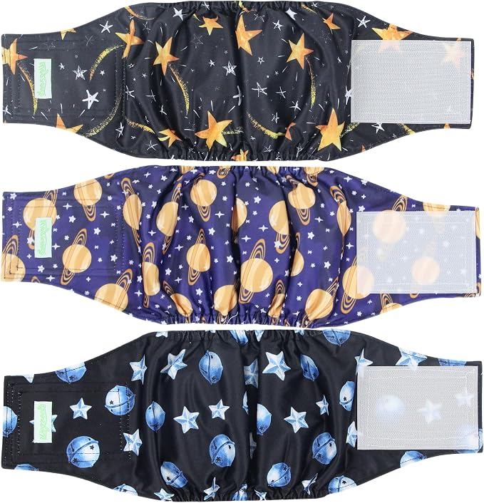 wegreeco Washable Male Dog Diapers (Pack of 3) - Washable Male Dog Belly Wrap (Vast Sky, XS)