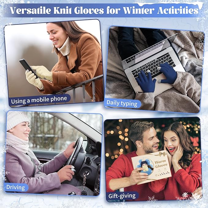 Omisy 4 Pairs Women Winter Gloves Touchscreen Cold Weather Mitten, Christmas Gifts for Adult Stockings Stuffers Mom Wife