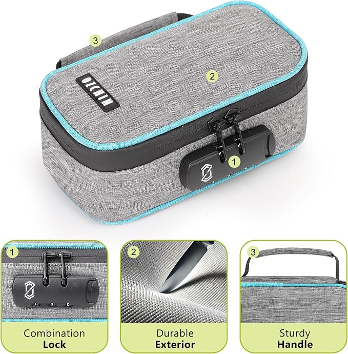 OZCHIN Smell Proof Bag with Combination Lock File Organizer Case Container Medicine Lock Box Odorless Storage Bag Great Gift for Friend (grey, S)