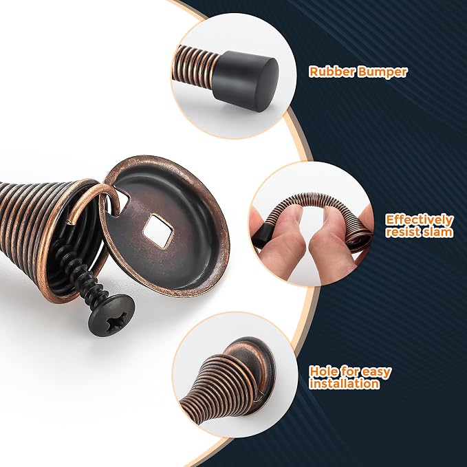 Ravinte Door Stoppers, 6 Pack Spring Door Stops with Rubber Bumper, Oil Rubbed Bronze Door Stoppers for Bottom of Door