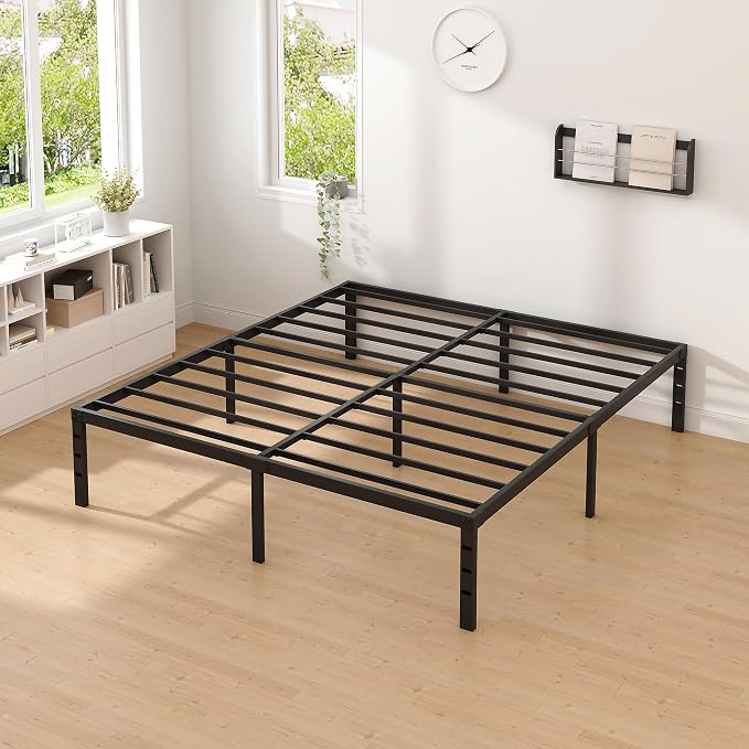 NEW JETO Metal Bed Frame,King Size Bed Frame with Storage Space,12 Inch | Heavy Duty Sturdy Mattress Foundation,Easy Assembly,No Box Spring Needed,Black