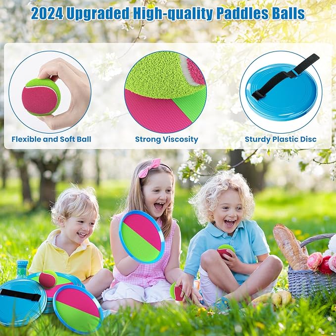 Aywewii Toss and Catch Ball Set, Boys Toys for 3 4 5 6 7 8 Year Old, Sports Gifts for Kids, Outdoor Games for Yard Backyard Camping Beach Pool Family Party, 6 Paddles & 3 Balls