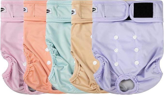 Tuiskusa Reusable Washable Dog Diapers Female, Highly Absorbent Doggie Diapers, Size Adjustable Puppy Diapers for Dog Period Panties(5 Pack)