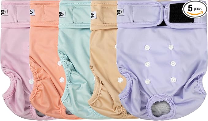 Tuiskusa Reusable Washable Dog Diapers Female, Highly Absorbent Doggie Diapers, Size Adjustable Puppy Diapers for Dog Period Panties(5 Pack)