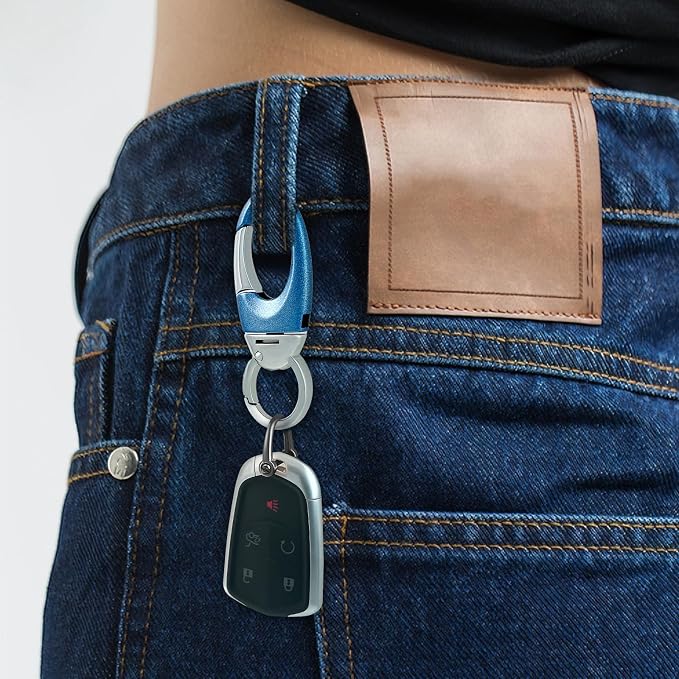 Keychain Quick Release Double Carabiner Clip with D Ring Key Rings, Unisex Belt Loop Key Holder for Home Car Keys
