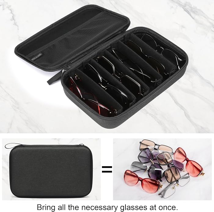 Bukere Travel Sunglasses Organizer Case Adjustable Slot For Multiple Eyeglasses Hard-shell Portable Storage Box for Men Women