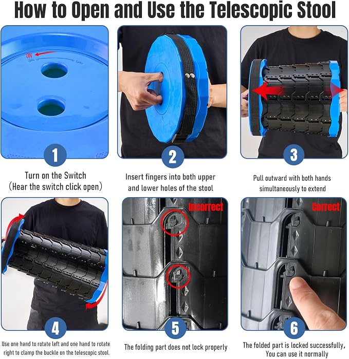 Doseno Collapsible Stool Set of 2, Camping Chairs, Portable Chair, Blue | Folding stool with foldable design and straps; portable stool and retractable stool for outdoor fishing, hiking and travel.